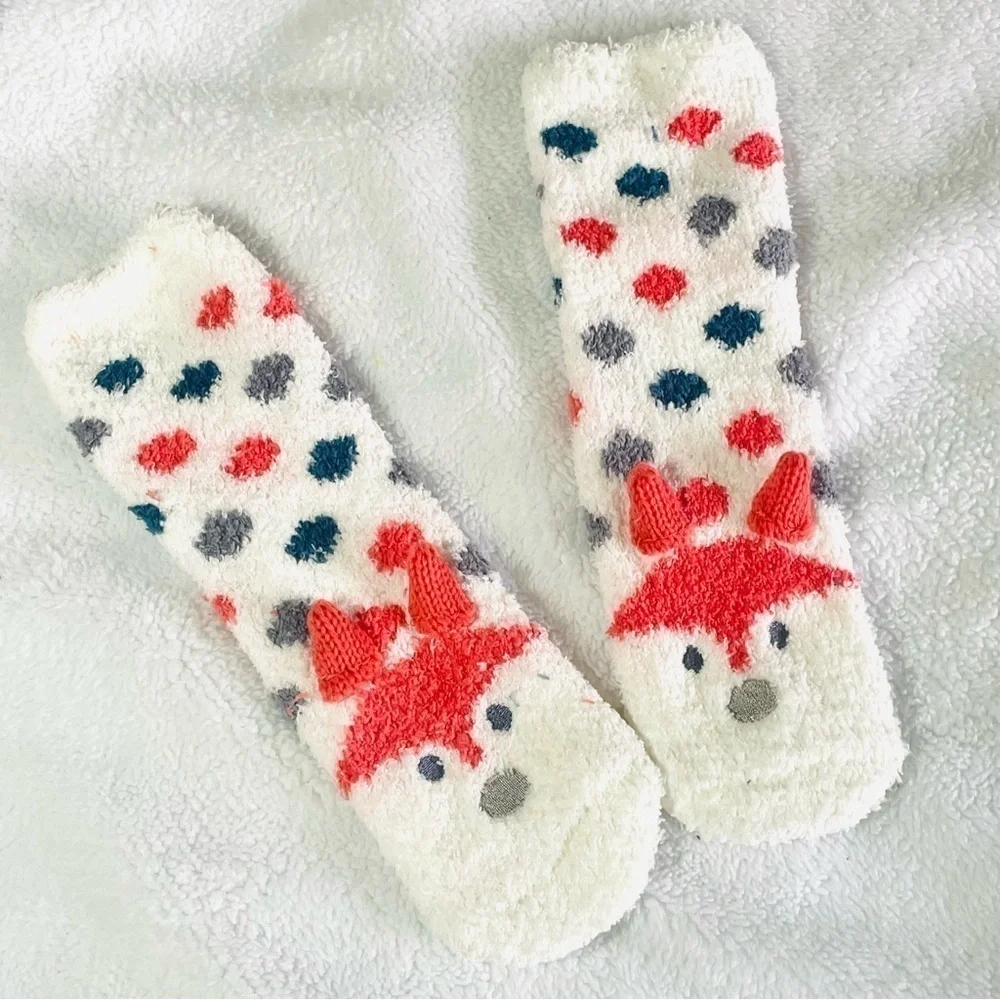NWT Fox & Bunny Christmas Gift Socks - 3D Fluffy Thick Warm Winter Socks M 5-10